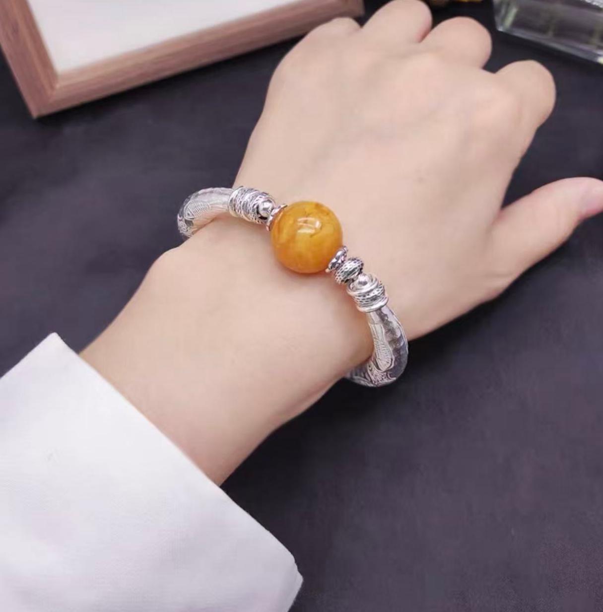 2026 New Handmade sterling silver beeswax bracelet, Tibetan retro style jewelry