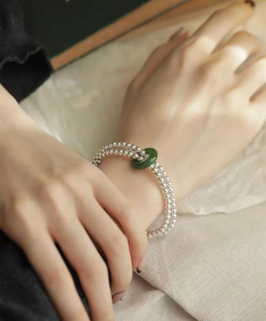 2026 New 925 Sterling Silver Hetian Jade Double-Layer Chinese Style Bracelet for Women