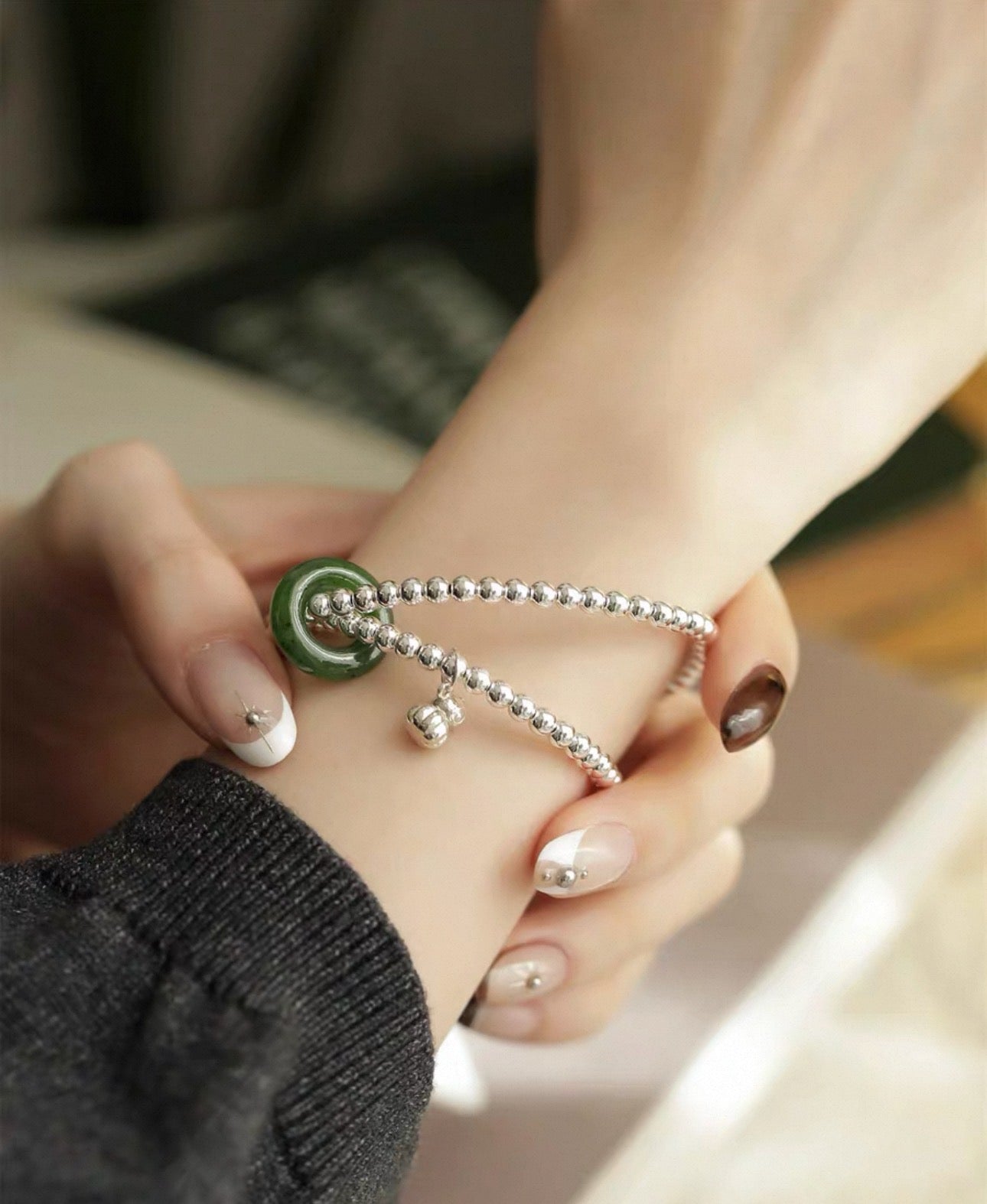 2026 New 925 Sterling Silver Hetian Jade Double-Layer Chinese Style Bracelet for Women