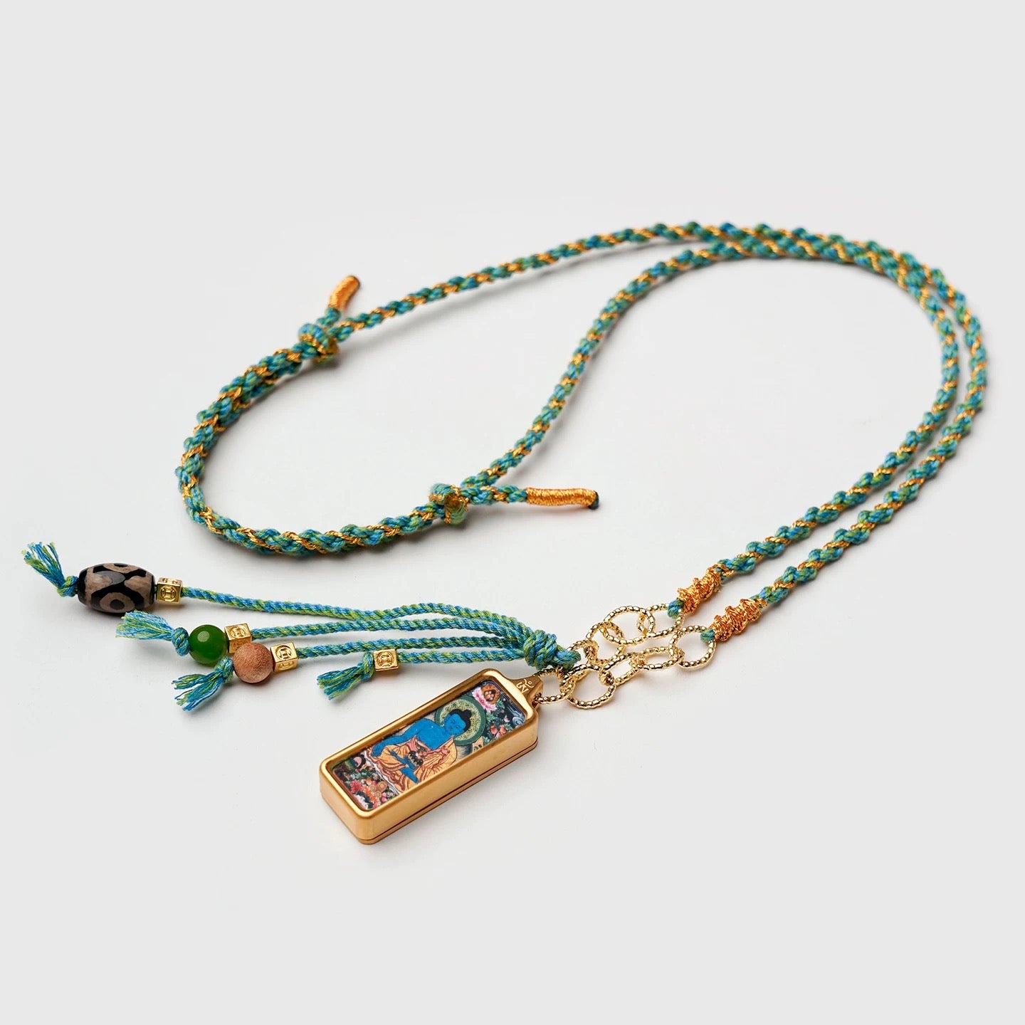 1cm x 3cm Tibetan Thangka Pendant Necklace, Green Tara/Black Jambhala/Zhaxi Lhamo/Yellow Jambhala, Medicine Buddha, Protective Amulet with Chain