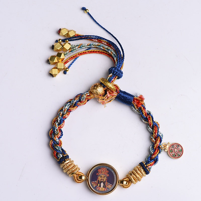 Hand-Woven Tibetan Thangka Bracelet, Zhaxi Lhamo God of Wealth Lucky Rope