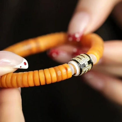 2026 New Natural beeswax tablet bead bracelet with vintage dzi bead accessories