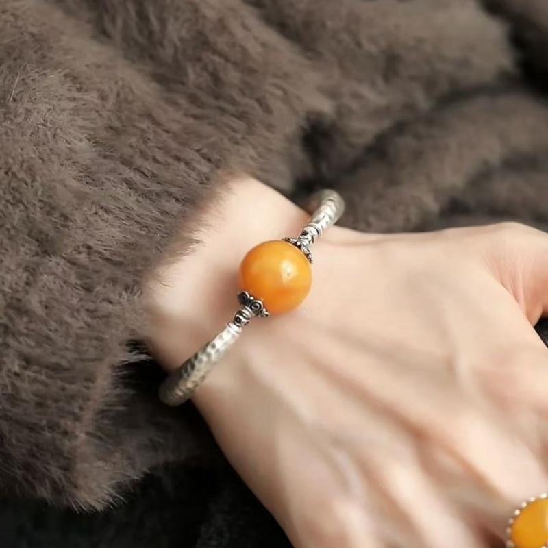 2026 New Handmade sterling silver beeswax bracelet, Tibetan retro style jewelry
