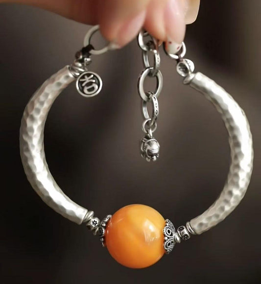 2026 New Handmade sterling silver beeswax bracelet, Tibetan retro style jewelry