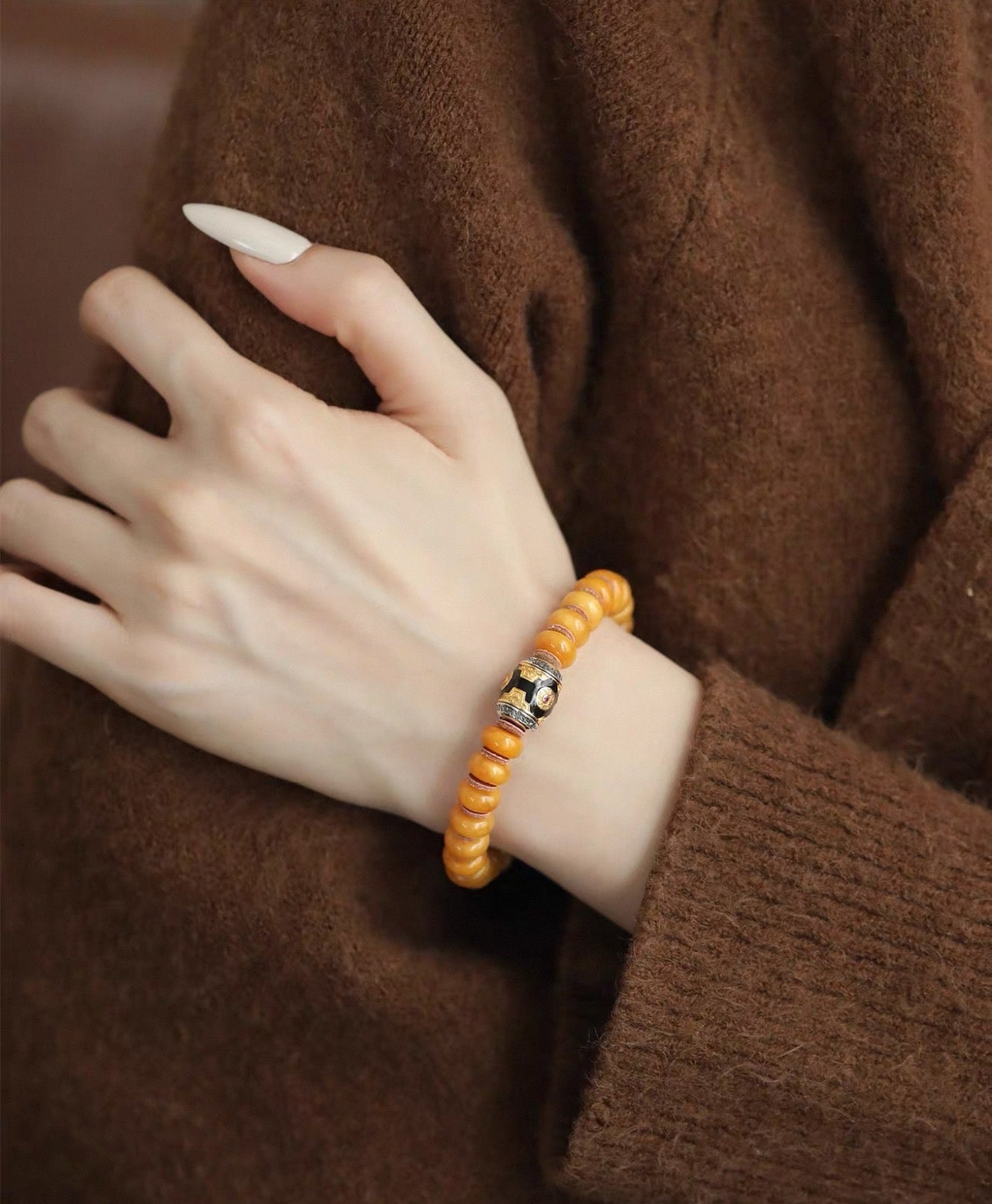 2026 New Natural beeswax tablet bead bracelet with vintage dzi bead accessories