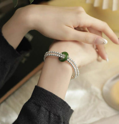 2026 New 925 Sterling Silver Hetian Jade Double-Layer Chinese Style Bracelet for Women
