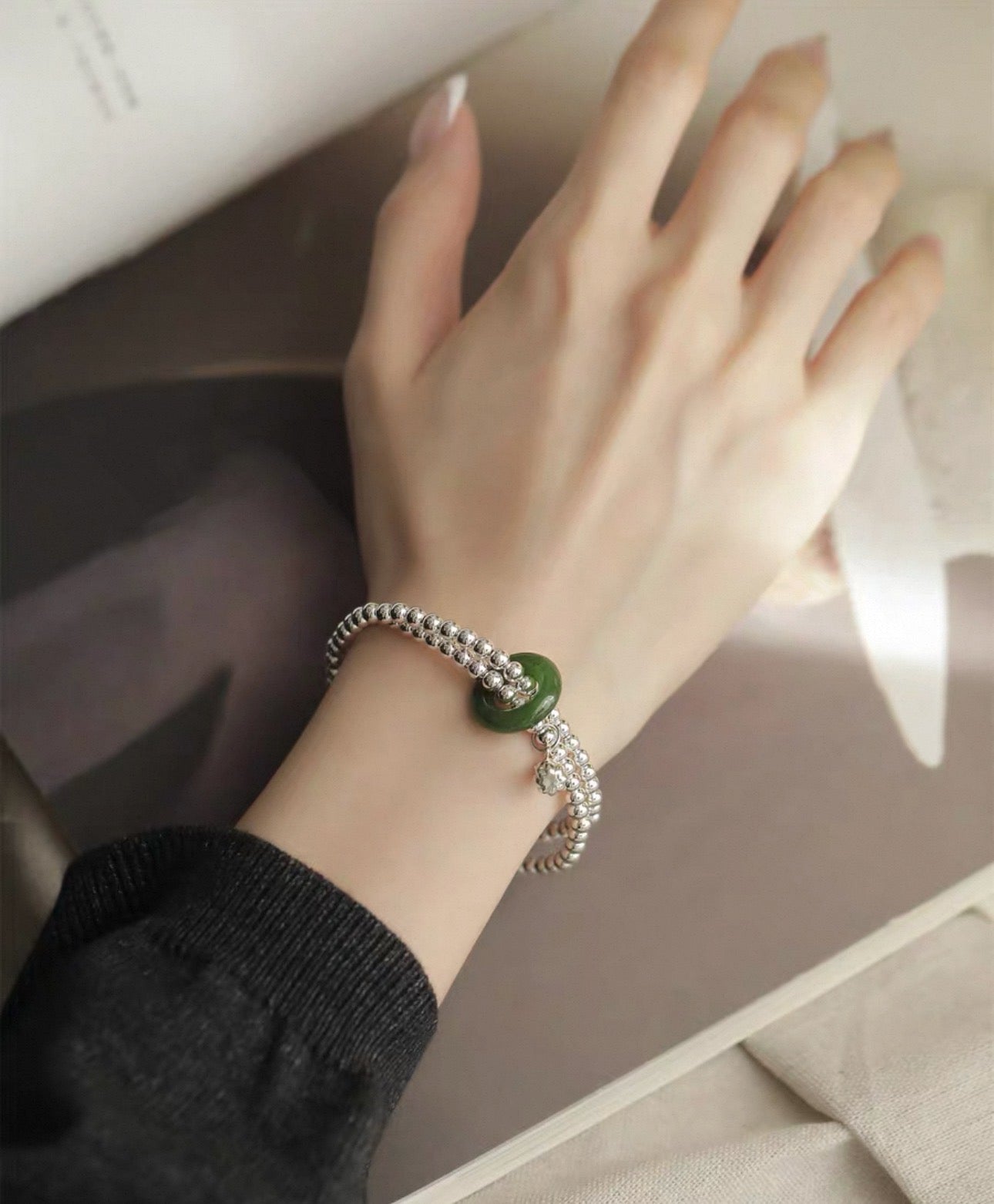 2026 New 925 Sterling Silver Hetian Jade Double-Layer Chinese Style Bracelet for Women