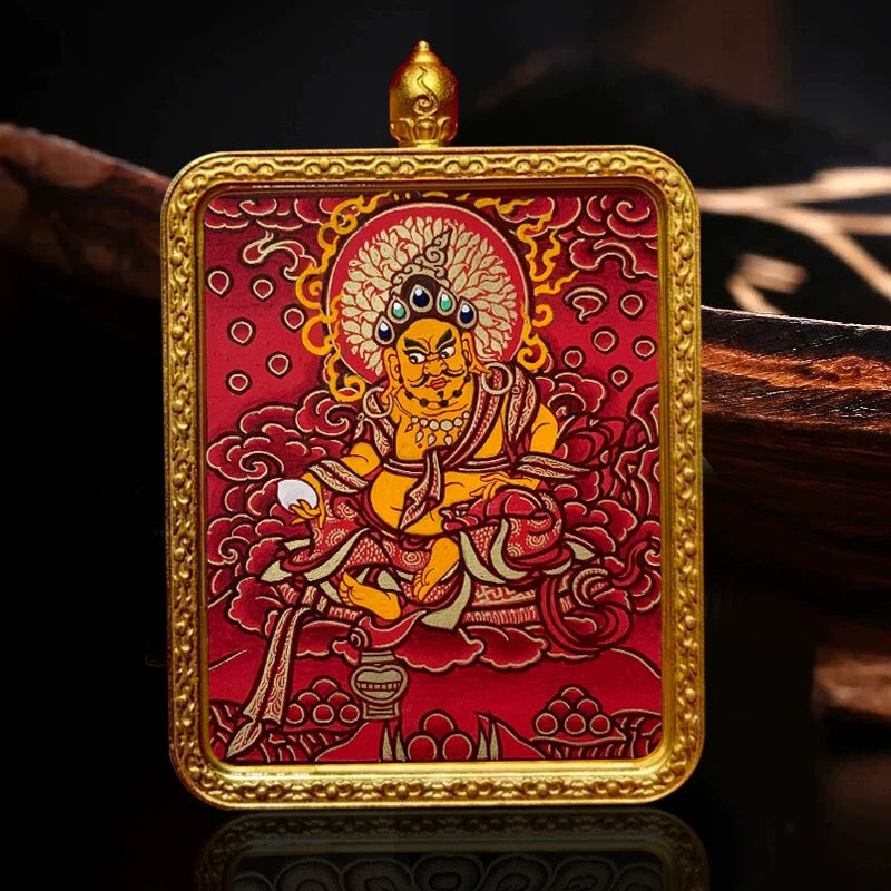 Hand-Painted Tibetan Thangka Pendant, Zhaxi Lhamo, Mahakala, Manjushri, Medicine Buddha, Samantabhadra, Protective Amulet