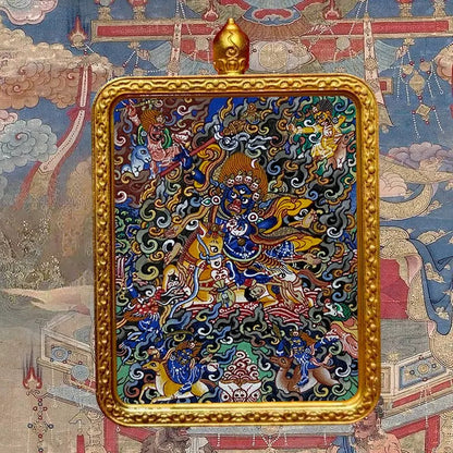 Hand-Painted Tibetan Thangka Pendant, Zhaxi Lhamo, Mahakala, Manjushri, Medicine Buddha, Samantabhadra, Protective Amulet