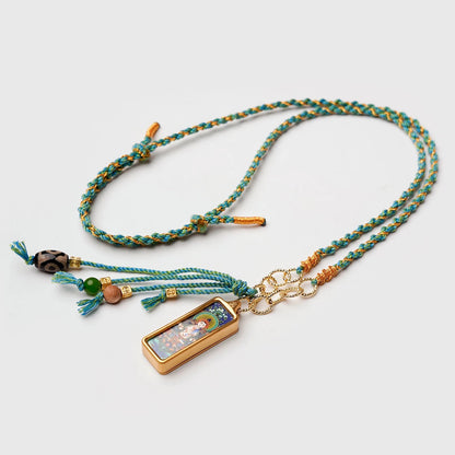 1cm x 3cm Tibetan Thangka Pendant Necklace, Green Tara/Black Jambhala/Zhaxi Lhamo/Yellow Jambhala, Medicine Buddha, Protective Amulet with Chain
