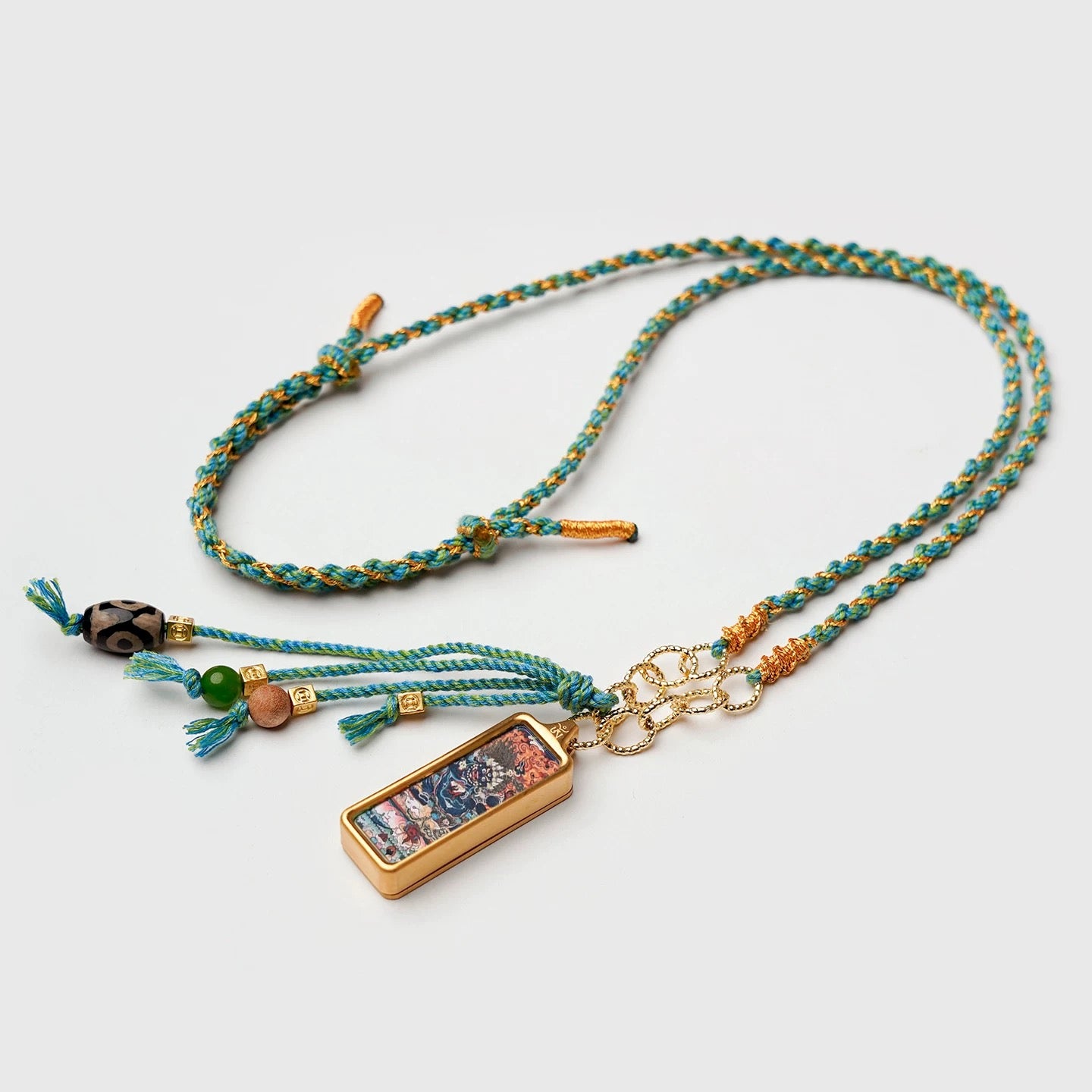 1cm x 3cm Tibetan Thangka Pendant Necklace, Green Tara/Black Jambhala/Zhaxi Lhamo/Yellow Jambhala, Medicine Buddha, Protective Amulet with Chain