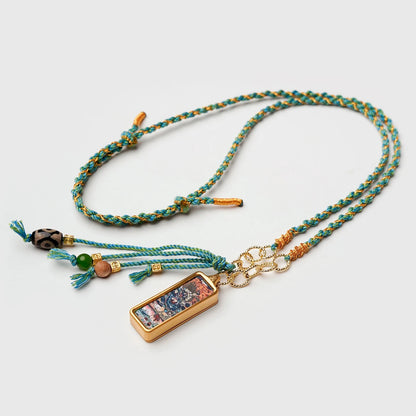 1cm x 3cm Tibetan Thangka Pendant Necklace, Green Tara/Black Jambhala/Zhaxi Lhamo/Yellow Jambhala, Medicine Buddha, Protective Amulet with Chain