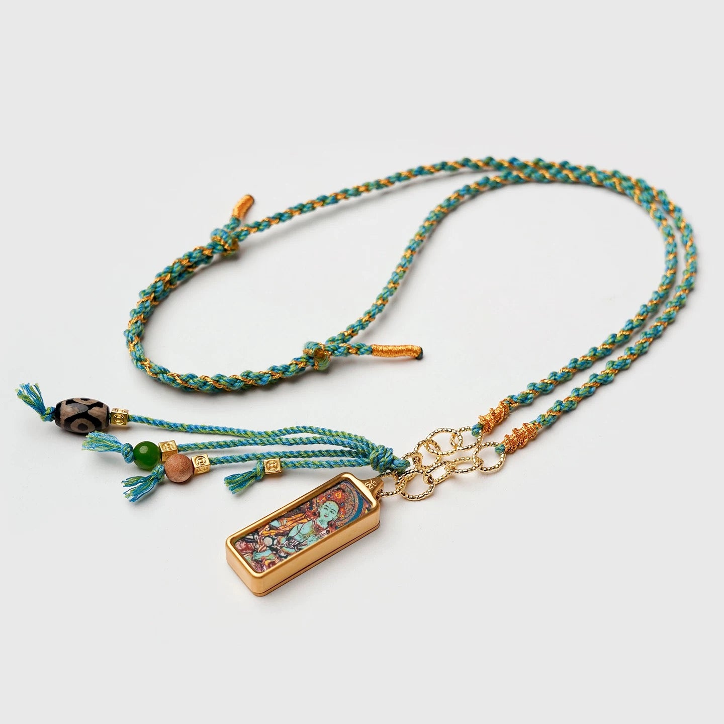 1cm x 3cm Tibetan Thangka Pendant Necklace, Green Tara/Black Jambhala/Zhaxi Lhamo/Yellow Jambhala, Medicine Buddha, Protective Amulet with Chain