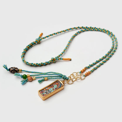 1cm x 3cm Tibetan Thangka Pendant Necklace, Green Tara/Black Jambhala/Zhaxi Lhamo/Yellow Jambhala, Medicine Buddha, Protective Amulet with Chain