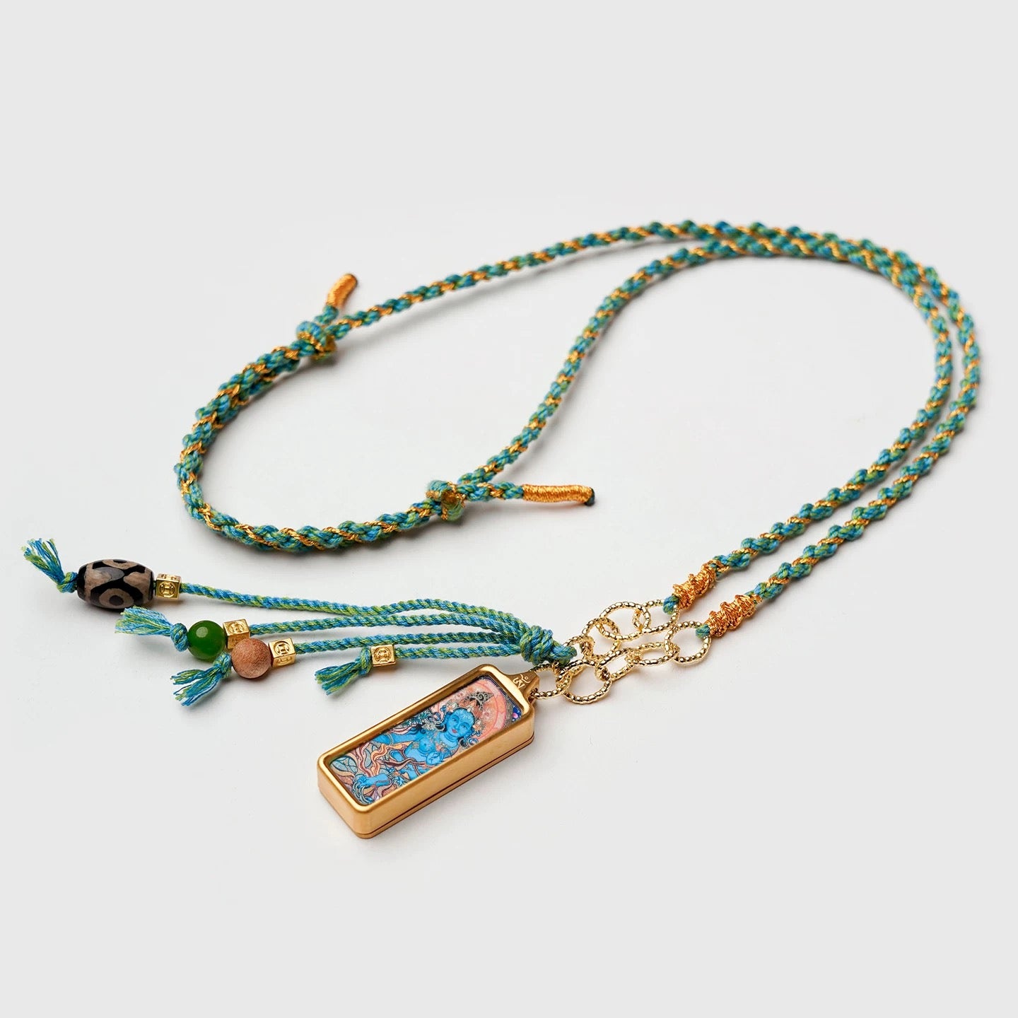 1cm x 3cm Tibetan Thangka Pendant Necklace, Green Tara/Black Jambhala/Zhaxi Lhamo/Yellow Jambhala, Medicine Buddha, Protective Amulet with Chain