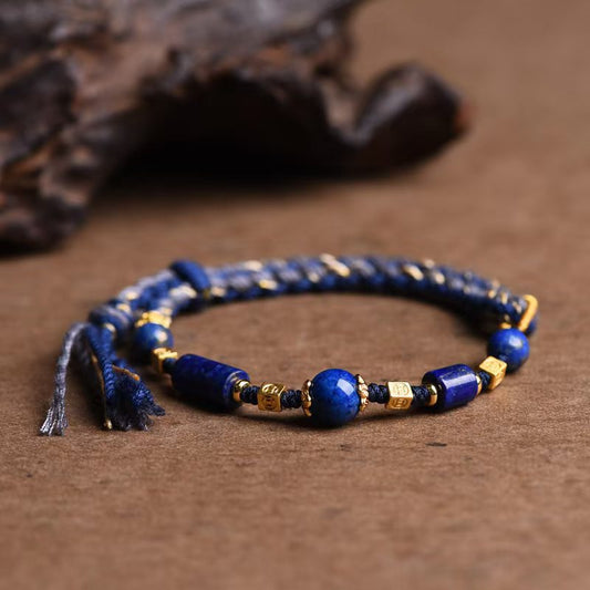 Hand-Woven Lapis Lazuli Bracelet, New Chinese Ethnic Style Jewelry