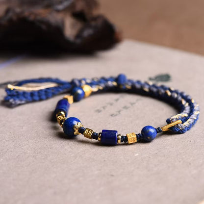 Hand-Woven Lapis Lazuli Bracelet, New Chinese Ethnic Style Jewelry