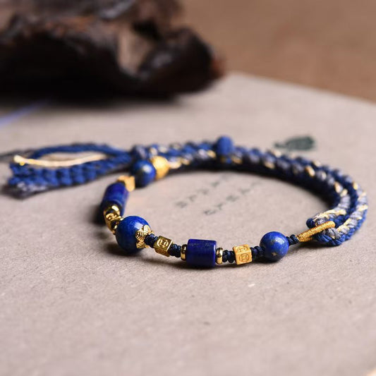 Hand-Woven Lapis Lazuli Bracelet, New Chinese Ethnic Style Jewelry