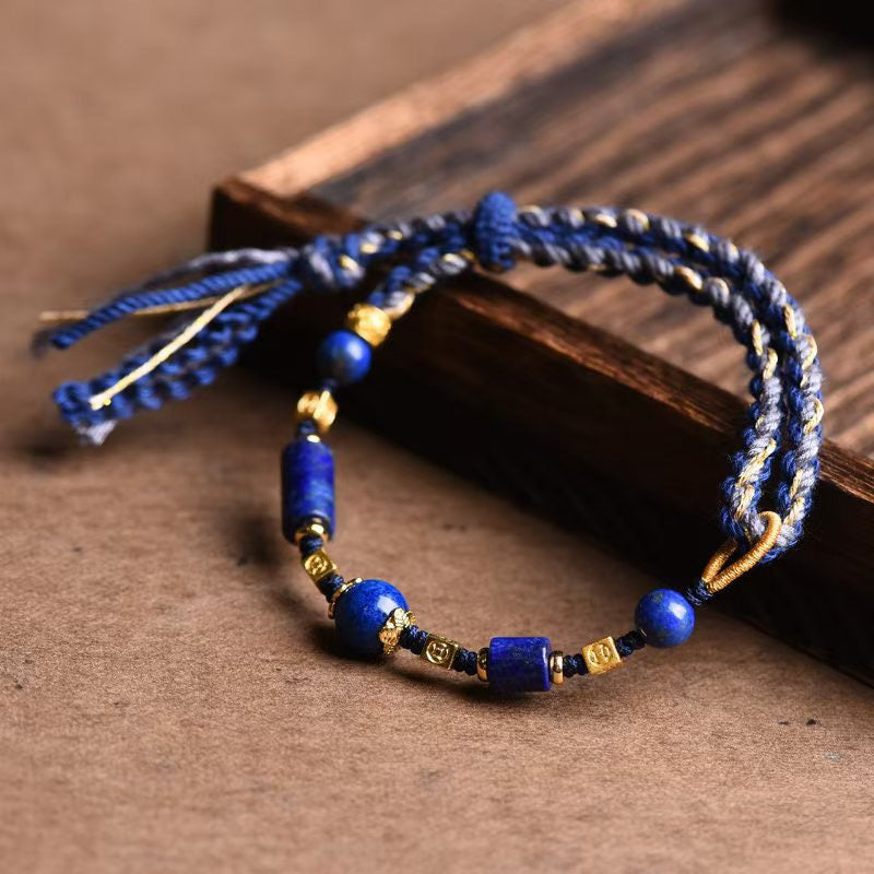 Hand-Woven Lapis Lazuli Bracelet, New Chinese Ethnic Style Jewelry