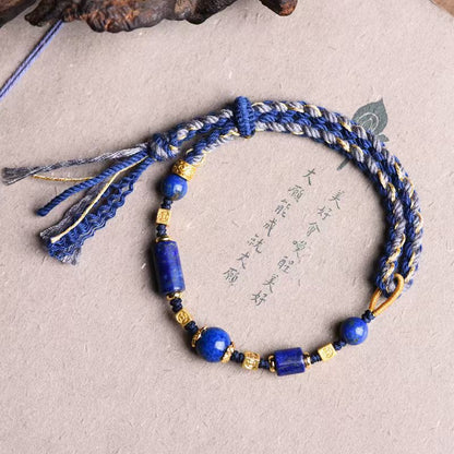 Hand-Woven Lapis Lazuli Bracelet, New Chinese Ethnic Style Jewelry