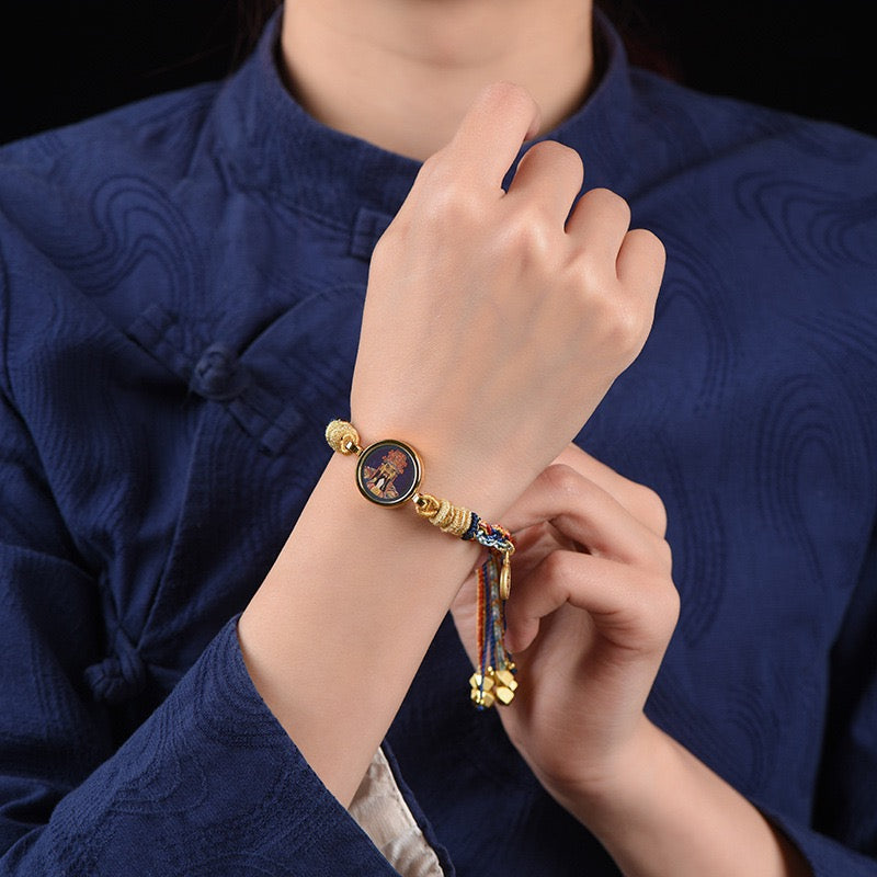 Hand-Woven Tibetan Thangka Bracelet, Zhaxi Lhamo God of Wealth Lucky Rope
