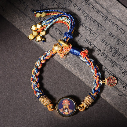Hand-Woven Tibetan Thangka Bracelet, Zhaxi Lhamo God of Wealth Lucky Rope