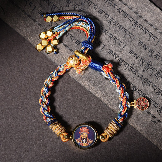 Hand-Woven Tibetan Thangka Bracelet, Zhaxi Lhamo God of Wealth Lucky Rope