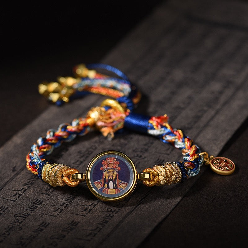 Hand-Woven Tibetan Thangka Bracelet, Zhaxi Lhamo God of Wealth Lucky Rope