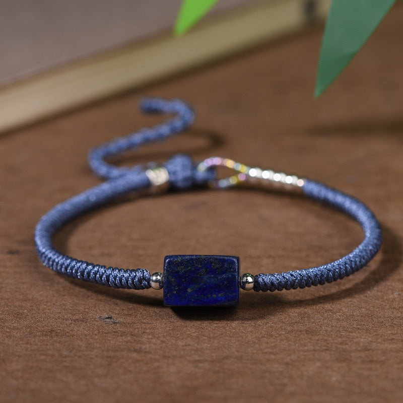 Vintage Woven Natural Lapis Lazuli Bracelet, New Chinese Ethnic Style for Women