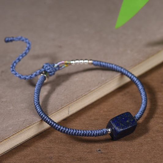 Vintage Woven Natural Lapis Lazuli Bracelet, New Chinese Ethnic Style for Women