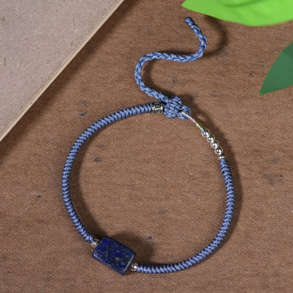 Vintage Woven Natural Lapis Lazuli Bracelet, New Chinese Ethnic Style for Women