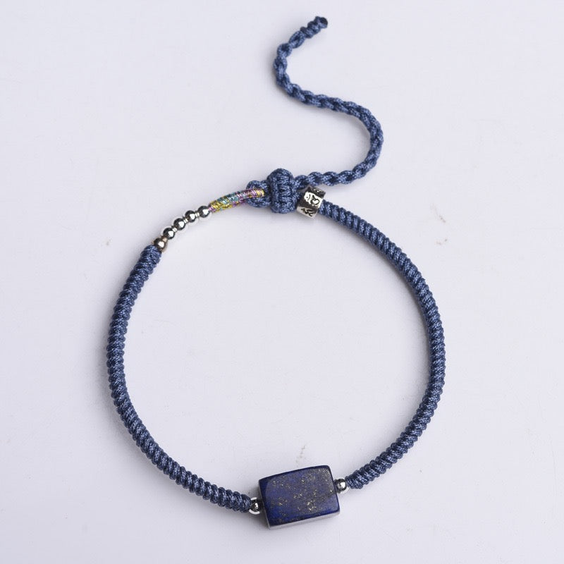 Vintage Woven Natural Lapis Lazuli Bracelet, New Chinese Ethnic Style for Women