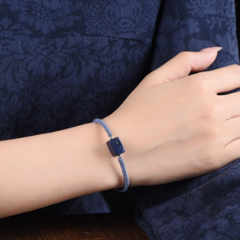 Vintage Woven Natural Lapis Lazuli Bracelet, New Chinese Ethnic Style for Women
