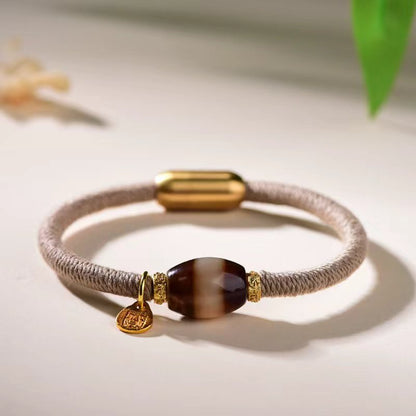 Chinese Retro Tibetan Style Agate Dzi Bead Woven Bracelet for Women