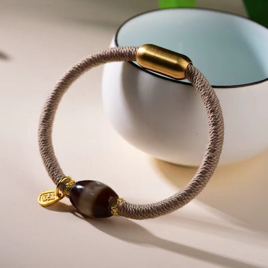 Chinese Retro Tibetan Style Agate Dzi Bead Woven Bracelet for Women
