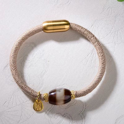 Chinese Retro Tibetan Style Agate Dzi Bead Woven Bracelet for Women