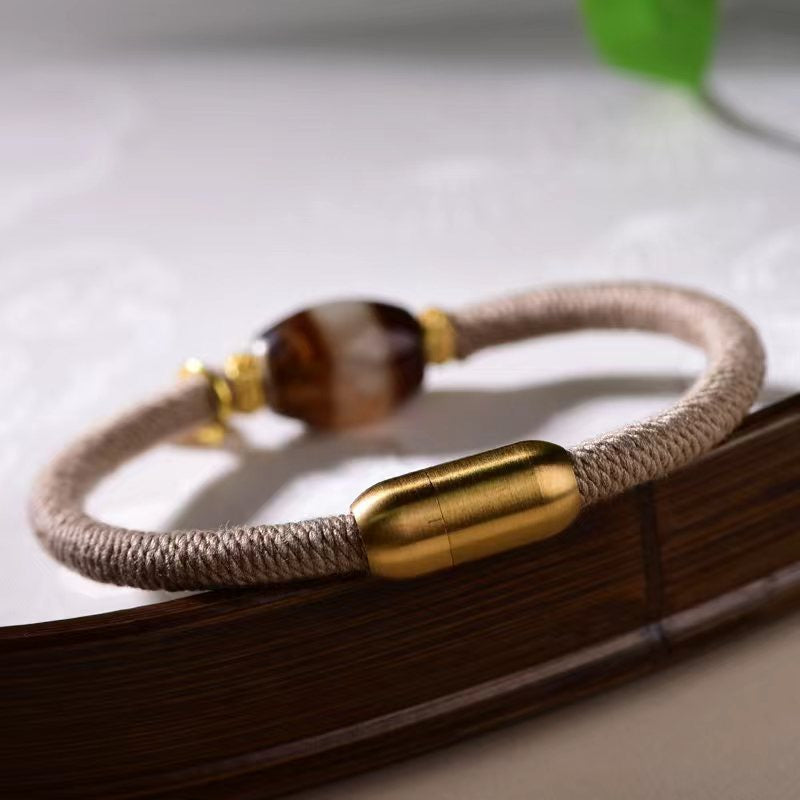Chinese Retro Tibetan Style Agate Dzi Bead Woven Bracelet for Women