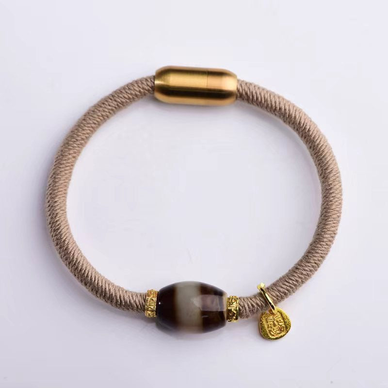 Chinese Retro Tibetan Style Agate Dzi Bead Woven Bracelet for Women