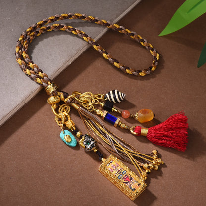 Hand-Woven Tibetan Thangka Car Pendant with Tassel