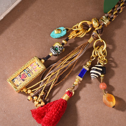 Hand-Woven Tibetan Thangka Car Pendant with Tassel