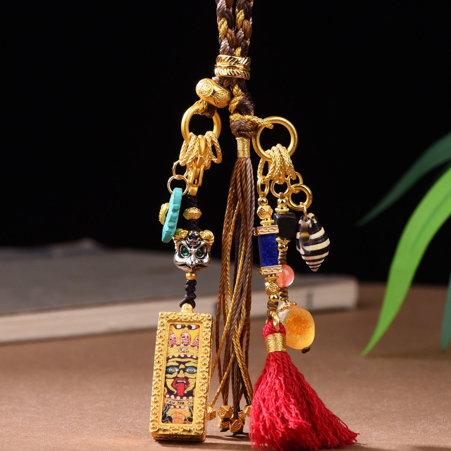 Hand-Woven Tibetan Thangka Car Pendant with Tassel