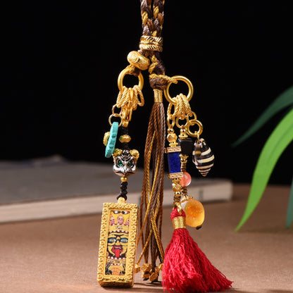 Hand-Woven Tibetan Thangka Car Pendant with Tassel