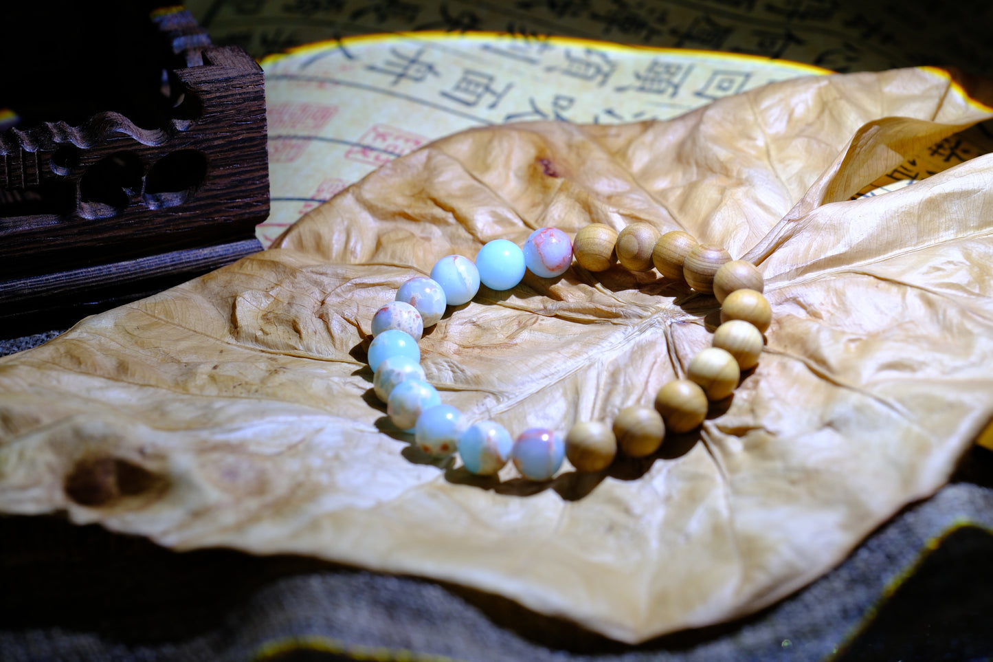 Tibetan Wooden & Blue Stone Mala
