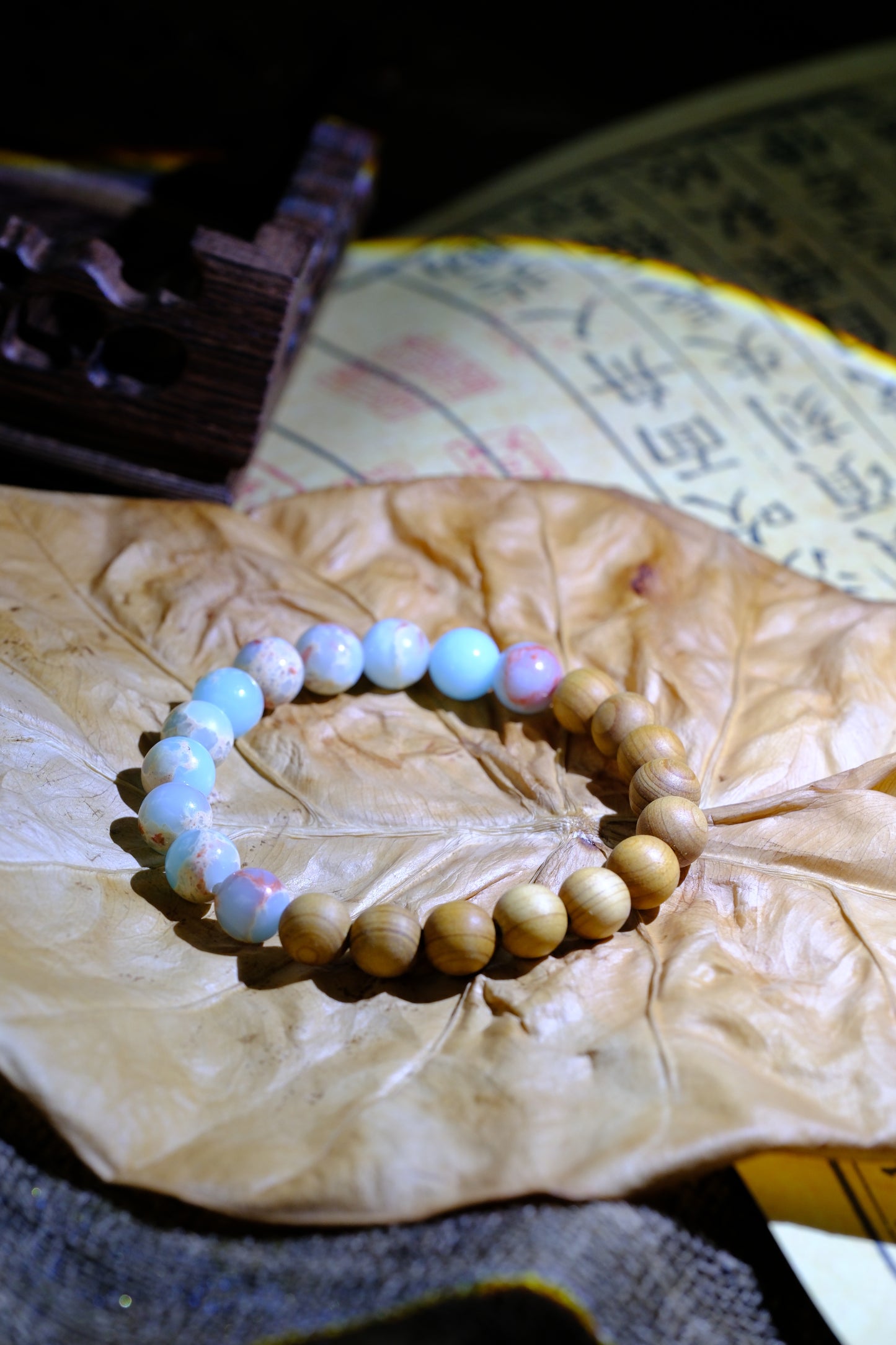 Tibetan Wooden & Blue Stone Mala