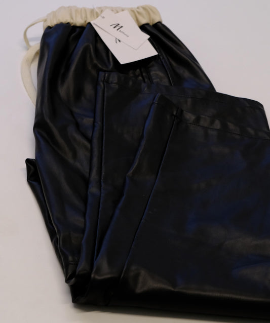 M&Miucy Women's High-Waisted Stretch Matte Leather Pants, Versatile Slim-Fit Trousers for Work & Casual